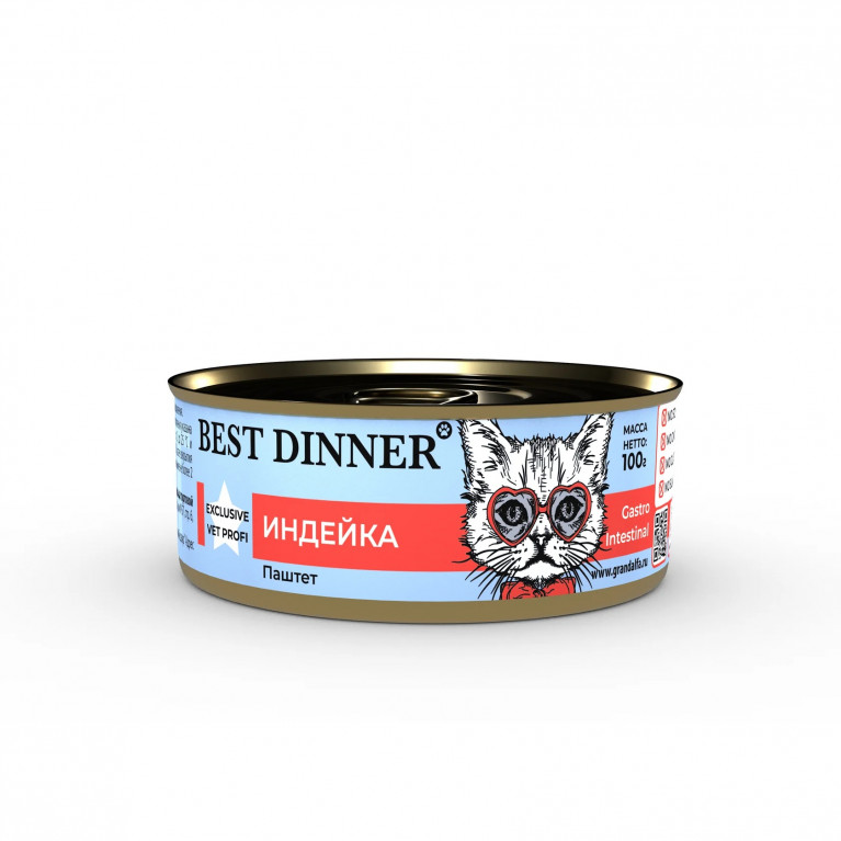Best Dinner Exclusive Vet Profi Gastro Intestinal Консервы для взрослых кошек при проблемах ЖКТ паштет с индейка 100г